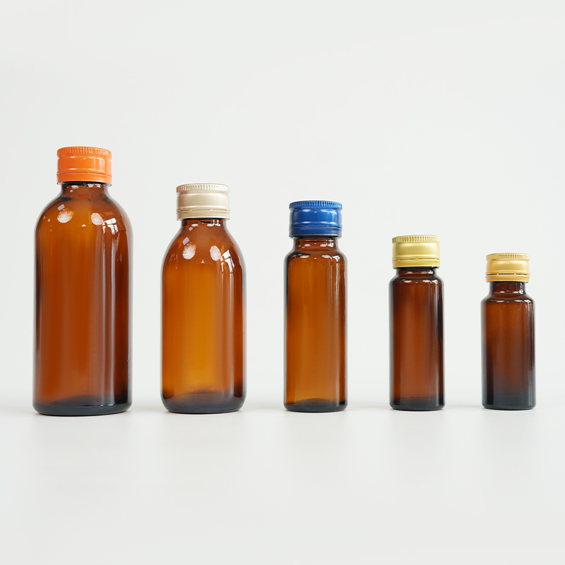 Botella de líquido oral de vidrio ámbar con cuello roscado