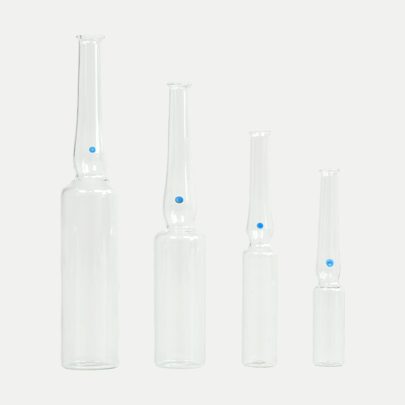 Ampolla de vidrio transparente con cuello curvo