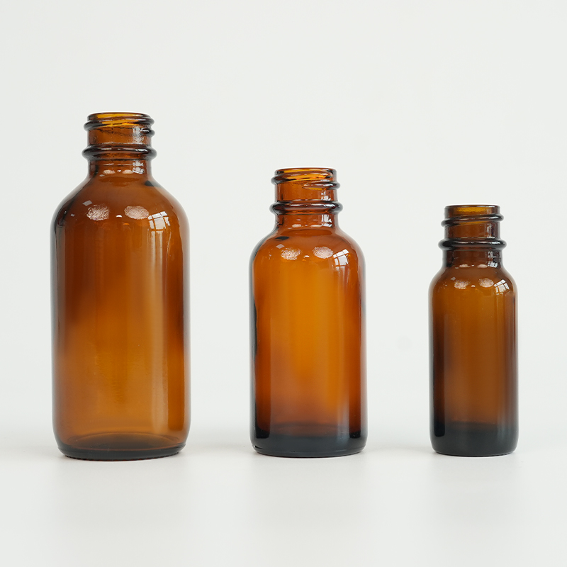 Botella de líquido oral de vidrio ámbar con cuello roscado