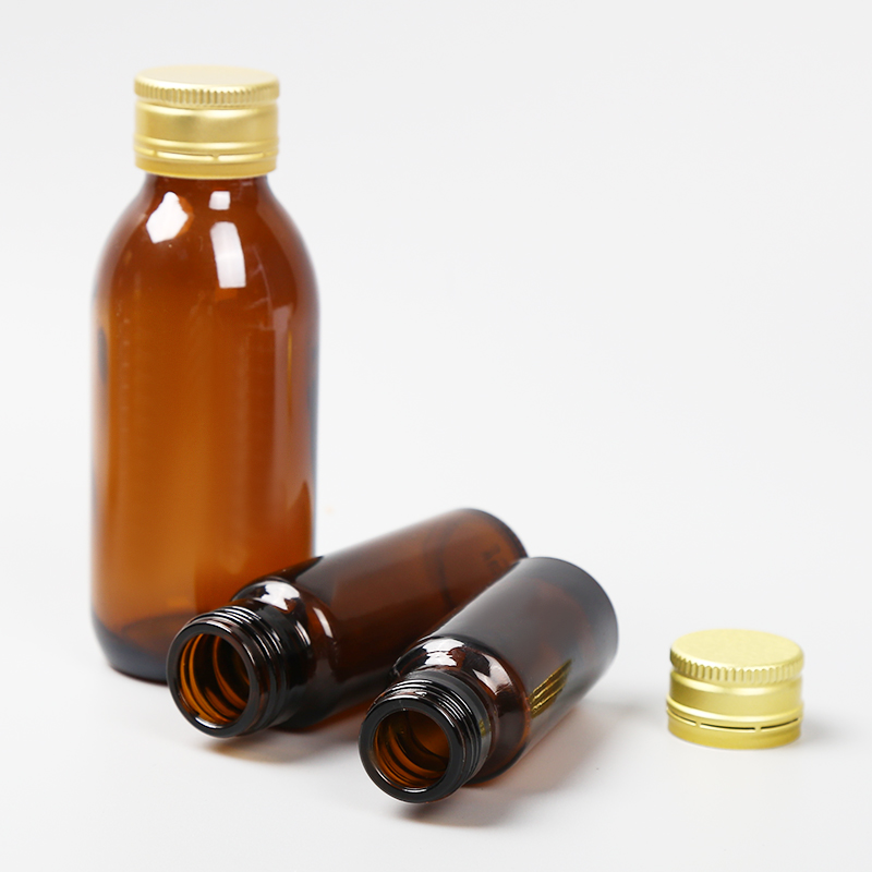 Botella de líquido oral de vidrio ámbar con cuello roscado